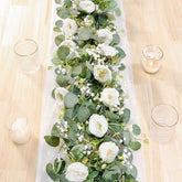 2 Pack 13Ft Artificial Eucalyptus Flower Garland With White Roses, Fake Rose Flower Greenery Garland Floral Vines For Wedding Home Party Table Runner Decor (2Pcs, White)
