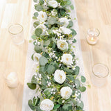 2 Pack 13Ft Artificial Eucalyptus Flower Garland With White Roses, Fake Rose Flower Greenery Garland Floral Vines For Wedding Home Party Table Runner Decor (2Pcs, White)