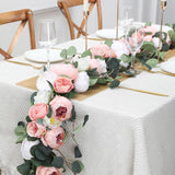 2 Pack Artificial Flower Garlands 11.2Ft Eucalyptus Garlands With Flowers 8 Head Peony Flower Vine Faux Floral Garland For Wedding Arch Table Wall Backdrop Wreath Decoration. (Pink & White)