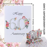 60Th Wedding Anniversary Pop Up Card – Diamond Jubilee 3D Greeting With Roses & Lovebirds – Luxury Keepsake For Parents, Grandparents, Couples, Enduring Love Gift – 6 X 8 Inches