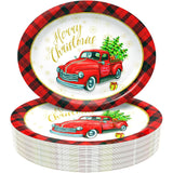 50-Count Christmas Disposable Paper Plates: Large Oval Heavy-Duty Dinnerware Set For Party Supplies And Holiday Dinner Table Decorations, 10.2 X 12.6 Inch (Christmas-Car)