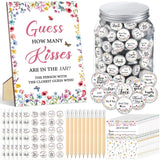 242 Pcs Guess How Many Kisses Bridal Shower Games 1 Standing Sign 50 Guessing Cards 180 Wildflower Kisses Stickers 10 Pencils 1 Jar For Bridal Shower And Weddings