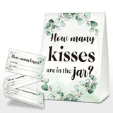 How Many Kisses Are In The Jar Sign, Greenery Bridal Shower Game, Eucalyptus Baby Shower Sign & Tickets, Wedding/Engagement Party Supplies Decorations - (1 Sign + 50 Find Cards) - 08