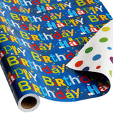 Reversible Happy Birthday Wrapping Paper Roll For Kids Boys Girls Birthday Greeting,Polka Dots Design Gift Wrapping Paper For Women Men Baby Shower Holiday 17.7Inch×394Inch Single Rolls