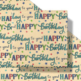 Birthday Wrapping Paper Roll, Mini Roll, Colorful Happy Birthday Lettering And Star Design, Blue Kraft Gift Wrap Paper For Boys, Girls, Men And Women, 17 Inches X 16.4 Feet