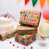 Kraft Birthday Wrapping Paper - 30 Inch X 10 Feet (3 Rolls: 75 Sq. Ft. Ttl.) - Balloons & Star Design Perfect For Birthday, Party, Baby Shower, Christmas, Gift Wrap