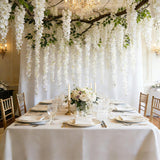 12Pcs Artificial Wisteria Flowers 3.25Ft Fake Silk Wisteria Rattan Hanging Flower Garland String For Wedding Arch Party Centerpieces Wall Background Home Decor (White)