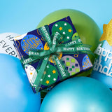 Reversible Wrapping Paper Roll, Blue Happy Birthday Lettering & Balloon Design For Boys, Men'S Party, Mini Roll, 17 In X 32.8 Ft (46.45 Sq Ft)