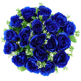 Cemetery Decorations For Grave-18 Blue Silk Memorial Artificial Rose Flower For Headstones Graveyard Graveside Grave Vase Funeral Decorations
