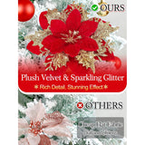 12Pcs Velvet Christmas Decorations Poinsettia Artificial Flowers - 5.5'' Red Glittery Poinsettia With Picks Christmas Tree Garland Ornaments For Xmas Party Wedding Table Centerpieces Decor