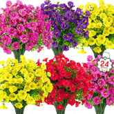 24 Bundles Artificial Flowers For Outdoors Decoration Fake Silk Morning Glory Flowers Faux Eucalyptus Plants Uv Resistant For Porch Patio Garden Spring Summer Home Decor, Multicolor