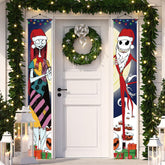 Merry Christmas Porch Banner Jack Skellington And Sally Halloween Decoration Door Sign For Home Outdoor Indoor Holiday Party Decor (Pattern-B)