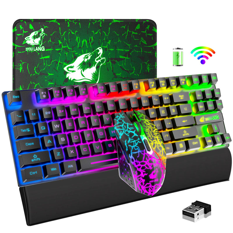 Wireless Gaming Keyboard Mouse Combo Detachable Wrist Rest, Rainbow Backlight