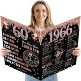 Large 60Th Birthday Card For Women With Envelope, Black Rose Gold Happy 60Th Birthday Guest Book Gifts Jumbo Sixty Greeting Card Back In 1965 Decorations Party Supplies