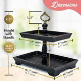 Rectangle Rustic Wood Two Tiered Tray, 2 Tier Serving Tray For Coffee Bar, Kitchen Counter, Dining Room Table, Cupcake Stand, Holiday And Farmhouse Decor (Rustic Black)