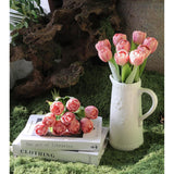2 Bundles Artificial Tulips Flowers Fuchsia Fake Silk Tulips Bouquet 18Pcs Faux Flowers For Wedding Spring Easter Home Party Office Decoration (Fuchsia)