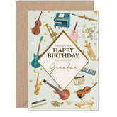 Grandma Birthday Card - Music Lover - Happy Birthday Card For Grandma From Grandson Granddaughter, 5X7 Inch Bass Acoustic Electric Guitar Bday Greeting Cards