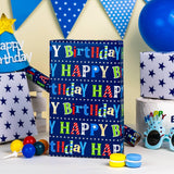 Happy Birthday Wrapping Paper Roll - 17 Inch X 16.5 Feet - Metallic Navy Blue Star Birthday Gift Wrapping Paper For Men, Boy, Baby Shower, Holiday