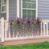 Artificial Hanging Flowers For Outdoors, 2 Pcs Fake Hanging Plant Spring Summer Decor, Uv Resistant No Fade Faux Silk Daisy Flower For Planter Front Door Porch Patio Yard Garden(Double Purple)