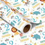 2Nd Birthday Wrapping Paper Roll - Blue Happy Birthday With Cute Animal Design For Age2 Baby Boy, Party, Baby Shower - Mini Roll - 17 Inches X 16.4 Feet (23.2 Sq.Ft.)