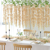 6Pcs Beige Wisteria Hanging Flowers 48" Silk Wisteria Artificial Flowers Garland Vines Fake Hanging Flowers Decoration For Wedding Flower Wall Backdrop Centerpieces Party Room Decor (Beige)