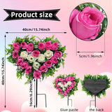 2 Sets Artificial Cemetery Flowers, Grave Memorial Flowers With Ground Spike,Heart Shaped Wreaths Rose Flowers For Artificial Rose Decoration For Cemetery Headstones Gravesites (Pink)