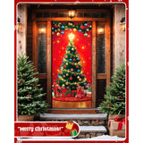 Christmas Door Cover, 35.4"X78", Christmas Tree With Ornament Balls Design, Unique Holiday Banner For Front Door & Party Décor