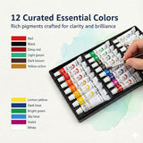 Mini Watercolor Set, 12 Color Pocket Art Kit With Water Brush & Paper Pad, Portable Travel Painting Supplies For Adults & Beginners