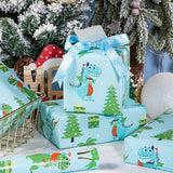 Christmas Dino Wrapping Paper Roll For Kids Boys, Cute Cartoon Dinosaur Gift Wrap With Presents Trees For Christmas Holiday, Party Decor, Mini Roll 17 In X 16.4 Feet