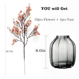 Babys Breath Silk Artificial Flowers Bulk With Vase 10Pcs For Fall Decor Fake Flower Bouquet Home Kitchen Indoor Bouquet Floral Arrangement Table Centerpieces Decor(Beige Brown Vase)