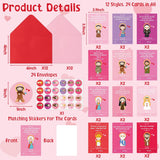 72Pcs Valentine'S Day Catholic Church Greeting Card With Envelop For Kids, Religious Character Sticker Bible Notecard Exchange Gift For Boy Girl Sunday School Christian Classroom Party Favor