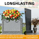 Artificial Cemetery Flowers Saddle-Shaped Tombstone Decorations,Large Headstone Flower Saddle,Rose Sunflower Memorial Flowers (Yellow Beige)