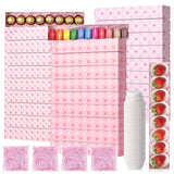 30 Sets Valentine Chocolate Strawberries Boxes With Clear Window 30 Pcs Bakery Macaron Boxes 250 Pcs Paper Food Trays 4 Bags Raffia Gift For Valentine 12 X 2.2 X 2 Inch(Elegant Style)