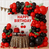 Red And Black Cherry Balloon Garland Arch Kit, Red Black Green Long Foil Cheetah Print Balloons For Girls Birthday Baby Shower Wedding Bridal Valentine'S Day Bachelorette Party Decorations