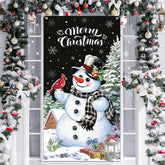 Christmas Snowman Door Cover Merry Christmas Door Decorations Winter Snowman Backdrop Background Banner For Front Door Porch Xmas Party Decor Supplies (Black)