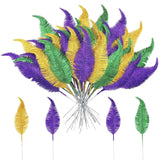 48 Pcs Mardi Gras Glitter Leaves Feather 13.4'' Faux Sparkly Feather Leaves Mardi Gras Party Decoration Plant Decor Twig Wreath Garland Mardi Gras Pick For Craft Sprays Artificial Leaves Gift