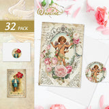 32 Pack Vintage Valentine'S Day Greeting Cards Bulk Retro Note Cards With Envelopes Stickers Boys Girls Pattern Blank Cards For Wedding Birthday Baby Shower