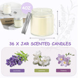 36 Pcs 4Oz Mini Mason Jar Candles Small Scented Candles Bulk Aromatherapy Ideal Souvenir Favors For Wedding Birthday Party (Freesia, Lavender, Jasmine, Silver)