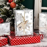 Reversible Christmas Wrapping Paper, Silver Snowflakes Wrapping Paper, Minimalist Festive Winter Snowflake Christmas Gift Wrap W/Glossy Foil-Like Shine For Holiday Presents (17 Inch X 33 Feet)