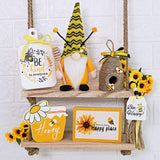 Bumble Bee Tray Decor Set, Gnome Tiered, Farmhouse Decor, Gnome Plush, 3 Signs, Bee Hive, Wood Garland, Rustic Kitchen Decor,Spring Summer Tray Décor, 6Pcs