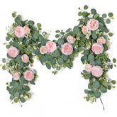 2 Pack 13Ft Flower Garland, Artificial Rose Vine Fake Flower Garland Silk Rose Peony Hanging Vine Faux Floral Garlands For Wedding Party Arch Table Wall Backdrop Decoration (Light Pink, 2Pcs)