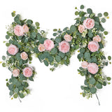 2 Pack 13Ft Flower Garland, Artificial Rose Vine Fake Flower Garland Silk Rose Peony Hanging Vine Faux Floral Garlands For Wedding Party Arch Table Wall Backdrop Decoration (Light Pink, 2Pcs)