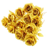 12Pcs Artificial Gold Roses Flowers,Single Fake Silk Rose Flower With Short Stem Suitable For Family Wedding Party Decoration