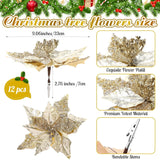 12 Pcs 9 Inch Artificial Christmas Poinsettias For Decoration Champagne Poinsettias With Clip Glitter Flower Christmas Tree For Xmas Tree Home Vase Wedding Holiday Garland Decor