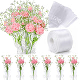 6 Bundle Valentines Day Crochet Flower Bouquet Handmade Crochet Rose Artificial Babys Breath Puff Flowers Bouquet Gift For Woman Appreciation Birthday Favors(Pink,Rose)
