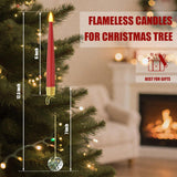 Christmas Tree Candles With Remote, Red Battery Operated Christmas Candles, Led Candlesticks With Crystal Ornaments For Xmas Tree, Flickering Flameless Taper Candle For Home, Party Decor, 12 Pcs