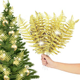10Pcs Artificial Gold Leaf Fake Leaves Glittering Gold Flowers Fake Foliage Gold Ornaments For Christmas Tree Christmas Picks Gold Decor Wreath Decorations(Gold)