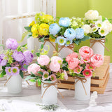 6 Pcs Wedding Table Centerpieces Camellias Artificial Flowers With Vase Summer Floral Arrangement Purple Blue Pink White Yellow Purple Green Flower Bouquet For Home Dining Table Party Decor