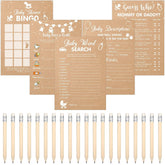 145 Pcs Rustic Games Activities Cards For 25 Guests With 20 Pencils Rustic Kraft Funny Theme Games, Bingo, Guess Who, Gender Reveal Ideas