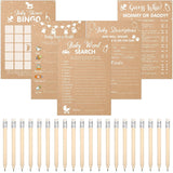 145 Pcs Rustic Games Activities Cards For 25 Guests With 20 Pencils Rustic Kraft Funny Theme Games, Bingo, Guess Who, Gender Reveal Ideas